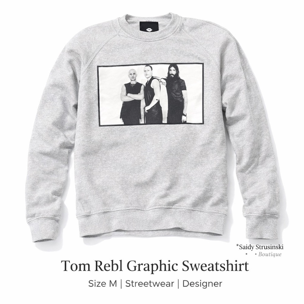 Tom Rebl Graphic Crewneck Sweatshirt Gray Size M - Band Print Streetwear